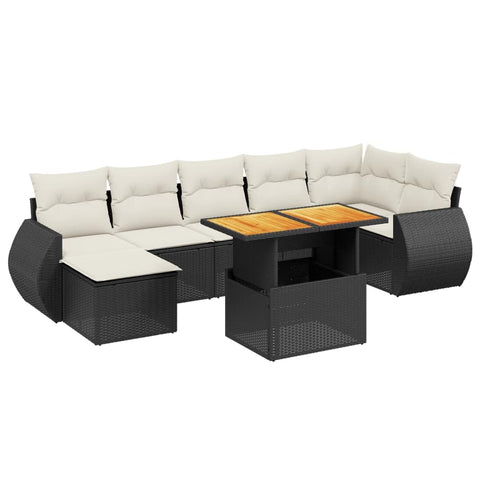 vidaXL Modern Garden Sofa Set with Cushions Black and Cream Weather Resistant Modular Design Seating for 8 Outdoor Indoor Use Patio Furniture Poly Rattan Lounge Sectional Conversation