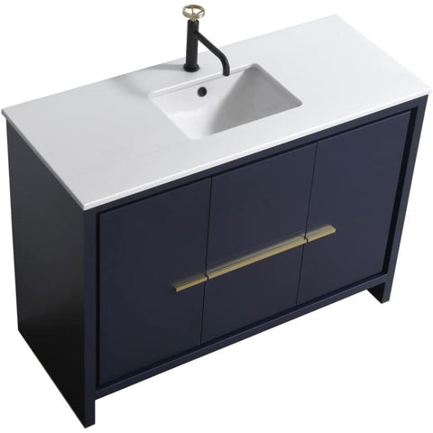 Oakestry Dolce 48 Inch Blue Freestanding Modern Bathroom Vanity with White Quartz Countertop Undermount Sink and Soft Close Drawer