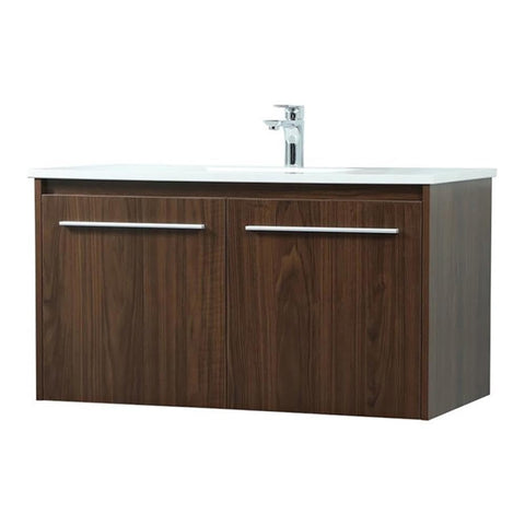 Elegant Decor Penn 36" Aluminum Alloy MDF Single Bathroom Vanity in Walnut