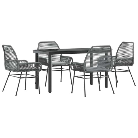 vidaXL 5 Piece Patio Dining Set - Gray Poly Rattan Cushions - Outdoor/Patio/Garden Furniture - Glass Top Table & Armrest Chairs
