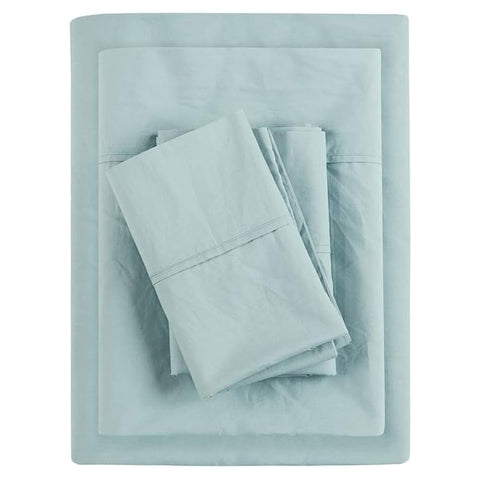 Oakestry 4 Piece Peached 100% Percale Cotton Luxurious and Comfortable Soft & Silky Bedding Sheet Set Breathable Absorbent Ultra Soft, Queen Size, Aqua