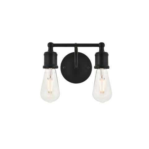 Living District Serif 2-Light Mid-Century Metal Wall Sconce in Black