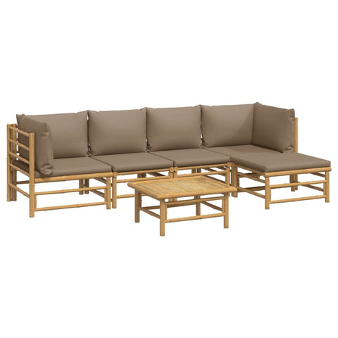 vidaXL 4-Piece Bamboo Patio Lounge Set - Taupe Cushions, Weather-, Farmhouse-Style, Outdoor Furniture for Garden, Backyard, Patio, Deck