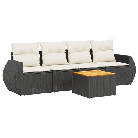 vidaXL Patio Sofa Set with Cushions 5 Piece, Outdoor Conversation Set, Sectional Sofa for Balcony Garden, Modern Style, Black Poly Rattan