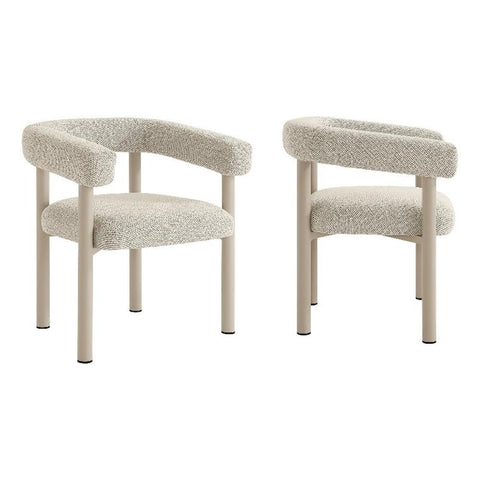 Modway Nautica Aluminum Outdoor Patio Dining Armchairs Set of 2 in Ivory Taupe – Modern 2-Piece Dining Chair Set – Curved Back Dining Chairs - Metal Outdoor Seating for Porch, Deck, Balcony