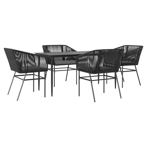 vidaXL 5 Piece Patio Dining Set - Black Poly Rattan & Glass Furniture for Outdoor/Garden/Backyard