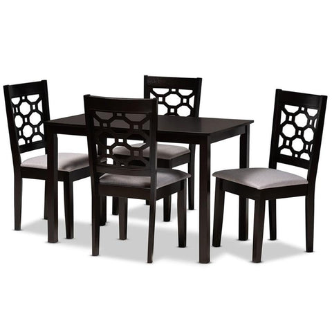 Baxton Studio Grey Upholstered and Brown Finished Wood 5-Piece Dining Set
