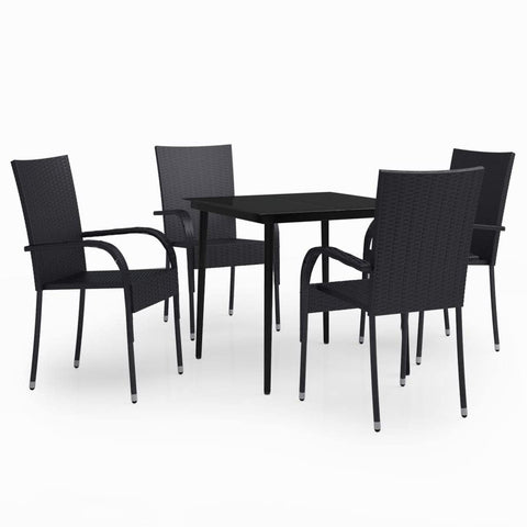 vidaXL Garden Dining Set Black PE Rattan, Powder-Coated Steel, Glass