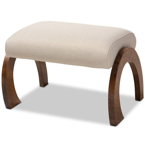 Baxton Studio Sandrine Modern and Contemporary Light Beige Fabric Upholstered Walnut Brown Finished Wood Ottoman