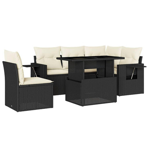 vidaXL Patio Sofa Set with Cushions 6 Piece, Garden Lounge Set, Outdoor Conversation Set, Sectional Sofa for Garden, Modern Style, Black Poly Rattan