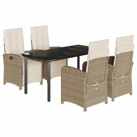 vidaXL Garden Dining Set 5-Piece Garden Furniture Set Table with 4 Chairs, Garden Set with Cushions, Patio Dining Set, Beige Poly Rattan
