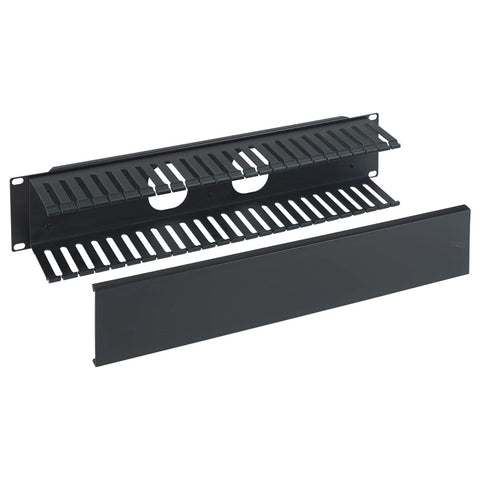 ICC 2U Finger Duct Cable Manager Panel with Cover, Plastic with Metal Back Frame, 3" Depth, Horizontal Cable Management, Rackmount for 19” Network Racks, Black, Single Pack