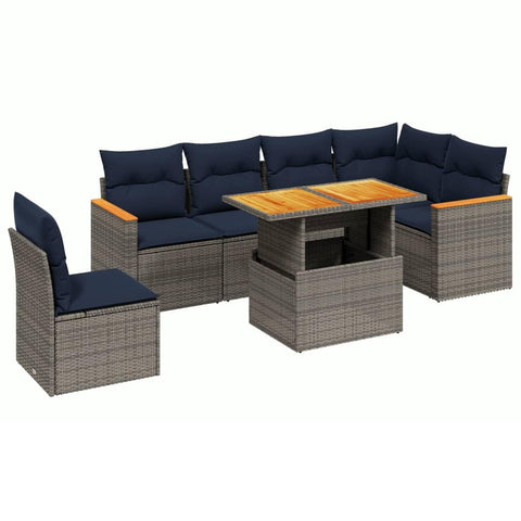vidaXL Patio Sofa Set with Cushions 7 Piece, Outdoor Sectional Sofa Couch, Patio Conversation Set for Garden Backyard, Gray Poly Rattan