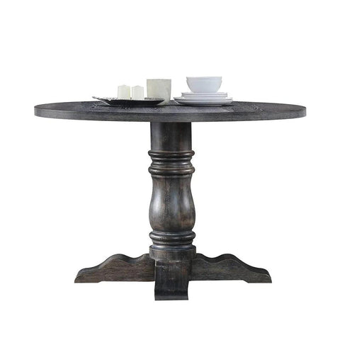 Acme Wallace 47" Round Pedestal Dining Table in Weathered Gray Wood