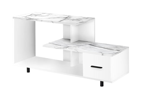 Monarch Specialties 2609 Tv Stand, 48 Inch, Console, Media Entertainment Center, Storage Drawer, Living Room, Bedroom, Laminate, White Marble Look Stand-48 Top 1, 47.25" L x 15.75" W x 24" H
