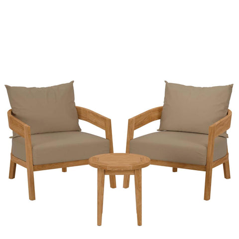 Modway Brisbane 3-Piece Teak Wood Outdoor Patio Set in Natural/Light Brown
