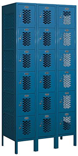 Salsbury Industries Assembled 6-Tier Box Style Vented Metal Locker with Three Wide Storage Units, 6-Feet High by 18-Inch Deep, Blue