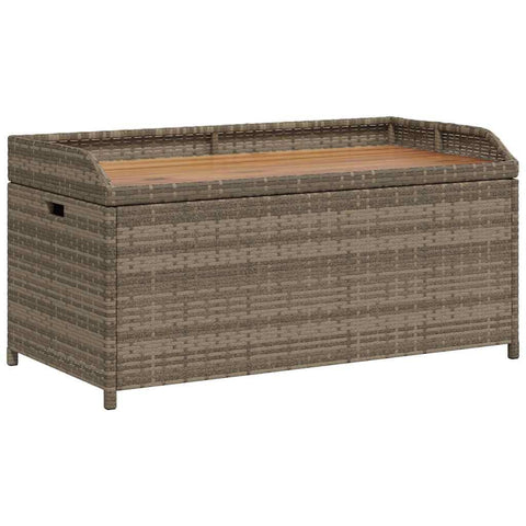 vidaXL - Outdoor Storage Bench/Patio Garden Storage Box - Gray Poly Rattan, Acacia Wood, 39.4"x19.7"x20.5", Water-, Versatile Seating
