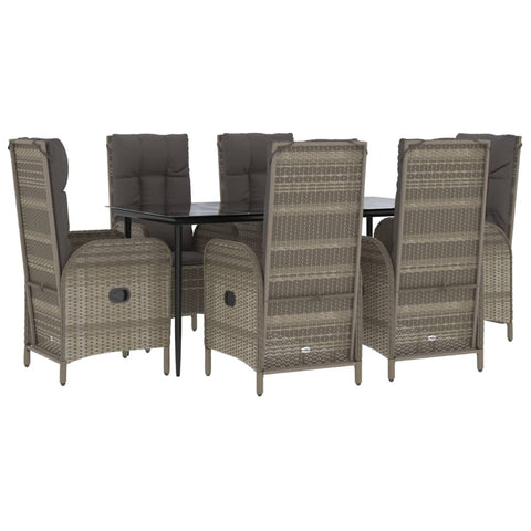 vidaXL 5-Piece Patio Dining Set - Black/Gray Poly Rattan, Reclining Chairs with Cushions, Tempered Glass Tabletop for Outdoor/Garden