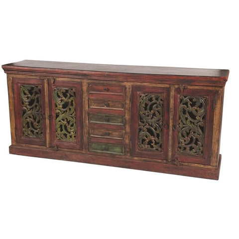 Moti Arvada Solid Wood 4-Door and 5-Drawer Solid Wood Buffet in Brown