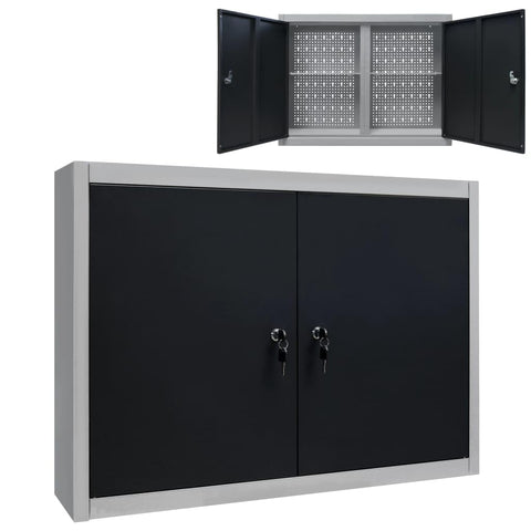 vidaXL Wall Mounted Tool Cabinet Industrial Style Metal Gray and Black Storage