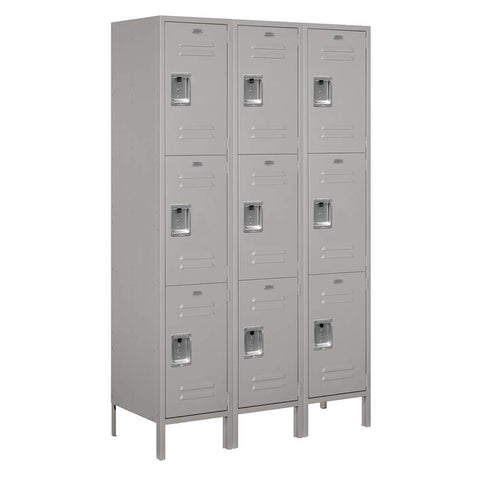 18 Inch Wide Triple Tier Standard Metal Locker - 3 Wide - 6 Feet High - 18 Inches Deep - Gray - Assembled