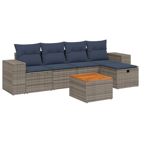 vidaXL Patio Sofa Set with Cushions 6 Piece, Outdoor Conversation Set, Sectional Sofa for Balcony Garden, Modern Style, Gray Poly Rattan