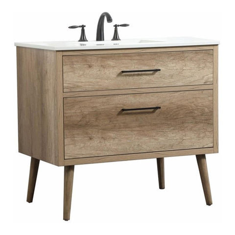 Elegant Decor Boise 36" Aluminum MDF Single Bathroom Vanity in Natural Oak