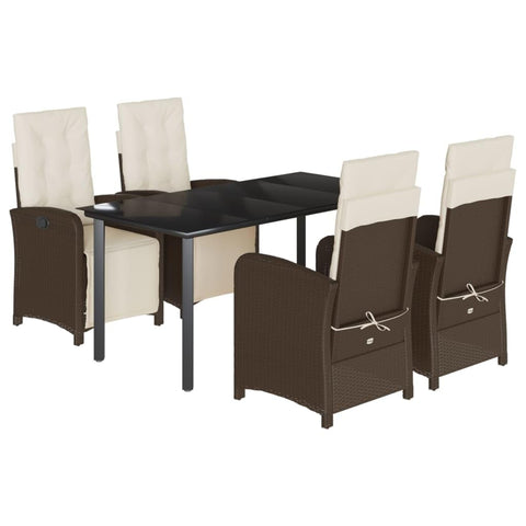 vidaXL Patio Dining Set with Cushions 5 Piece, Garden Table and Chair, Outdoor Dining Set for Balcony Backyard, Patio Furniture, Brown Poly Rattan