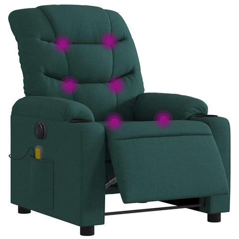 vidaXL Electric Massage Recliner Chair - Wingback, Vibrating, Motorized Recline, Cupholders, Side Pocket, Dark Green Fabric, Cozy Armchair for Living Room/Office