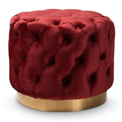 Baxton Studio Valeria Burgundy Red Velvet Tufted Ottoman