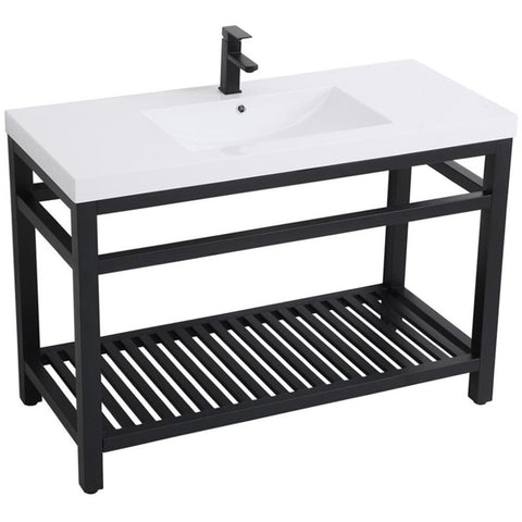 Elegant Decor Raya 48" Single Resin Top Metal Bathroom Vanity in Black