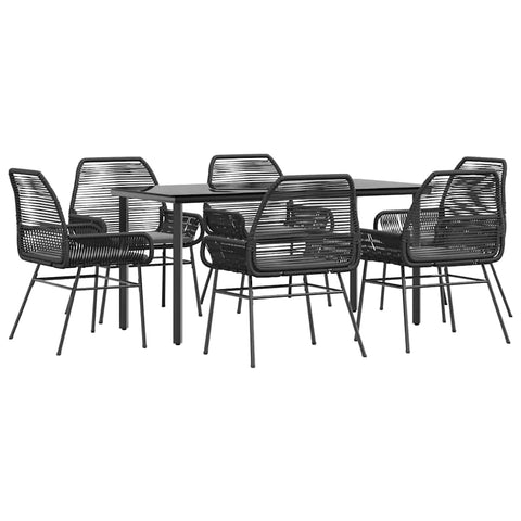 vidaXL 5 Piece Patio Dining Set - Black Poly Rattan Outdoor Furniture with Cushions and Glass Tabletop - Garden, Backyard, Patio Set
