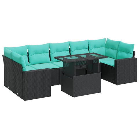 vidaXL 8 Piece Patio Sofa Set with Cushions Black Poly Rattan Acacia, Garden Sofa Set, Garden Lounge Set, Poly Rattan Sofa Set, Outdoor Sofa Set