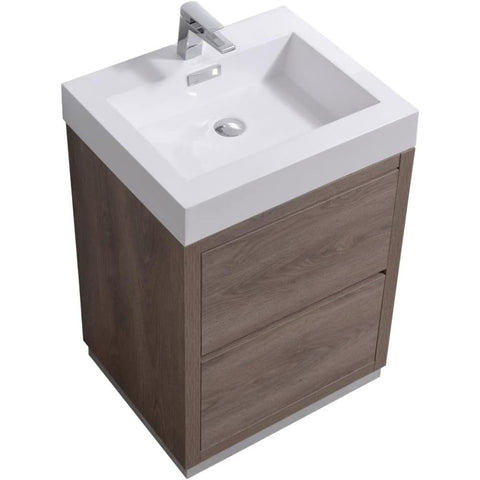 Oakestry Bliss 24 Inch Free Standing Bathroom Vanity Butternut Finish Modern Cabinet with Integrated Ceramic Sink and Soft Close Drawers for Compact Bathrooms