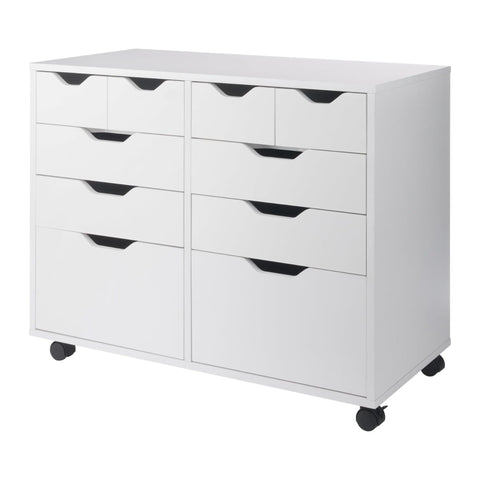 Oakestry Halifax Storage Mobile Cabinet White Home Office Organizer with 2 Doors 4 Drawers and 4 Small Bins Rolling Utility Storage Unit