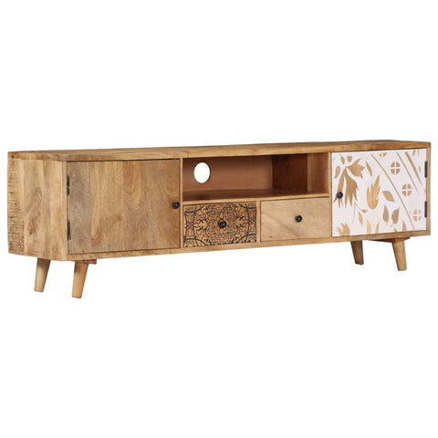 vidaXL Handmade TV Cabinet - Solid Mango Wood, Engineered Wood - 55.1"x11.8"x15.7" - 2 Drawer and 2 Door Media Storage Stand