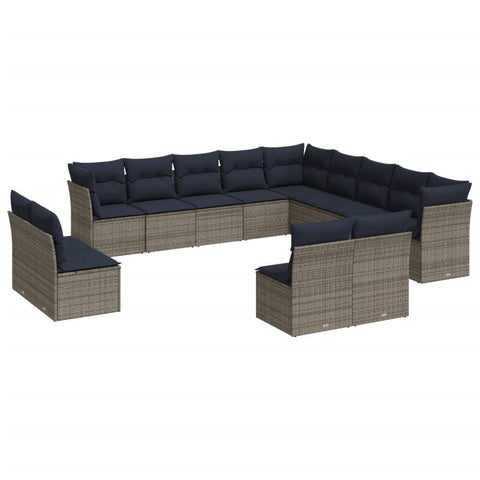 vidaXL Patio Sofa Set with Cushions 12 Piece, Sectional Sofa with Glass Table, Outdoor Conversation Set, Modern Style, Gray Poly Rattan