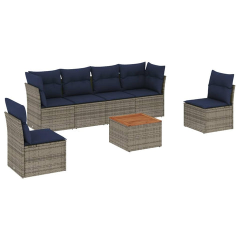 vidaXL Patio Sofa Set with Cushions 7 Piece, Outdoor Conversation Set, Patio Furniture Set for Balcony Garden, Modern Style, Gray Poly Rattan