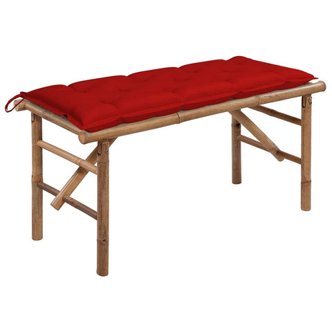 vidaXL Folding Patio Bench with Waterproof Cushion - Portable, Weather- Bamboo Bench for Outdoor Use - Red