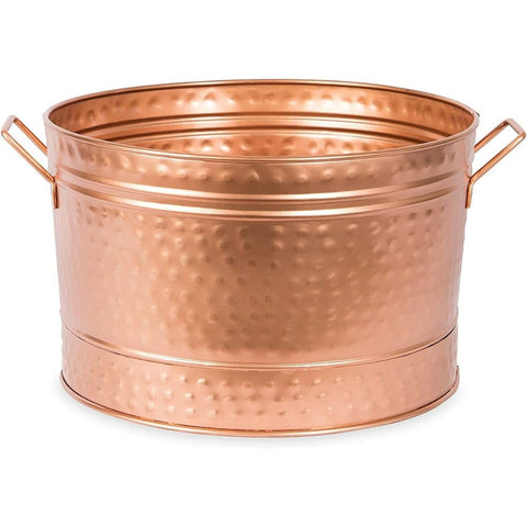 Oakestry Round Copper Plated Galvanized Steel Tub Farmhouse Style Beverage Cooler Drink Bucket Ice Chest Metal Planter Rustic Patio Decor for Weddings, Parties, Outdoor Barbecues and Home Use