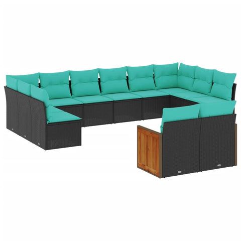 vidaXL Patio Sofa Set with Cushions â€“ 12 Piece Outdoor Black Poly Rattan, Modular, Blue Cushions, Durable, UV- Patio Furniture