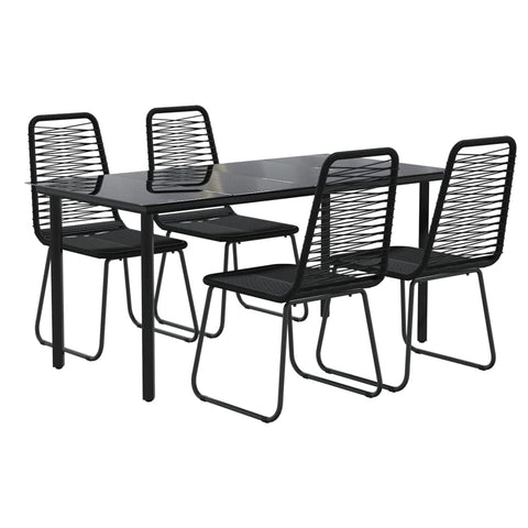 vidaXL Patio Dining Set 5 Piece, Outdoor Rattan Wicker Table and Chair Set with Glass Tabletop, Patio Conversation Set for Porch, Modern Style, Black