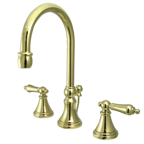 Kingston Brass KS2982AL Governor Widespread Lavatory Faucet with Brass Pop-Up and Metal Lever Handle, Polished Brass