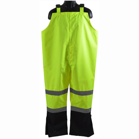 Petra Roc LBBIP-CE-S Bib Rain Pants ANSI Class E Two Tone Lime/Black 300D Oxford/PU Coating Waterproof, S