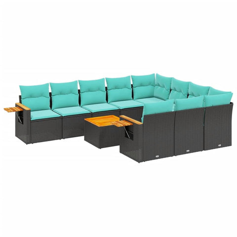 vidaXL Patio Sofa Set with Cushions 11 Piece, Outdoor Conversation Set with Storage, Patio Furniture Set, Modern Style, Black Poly Rattan