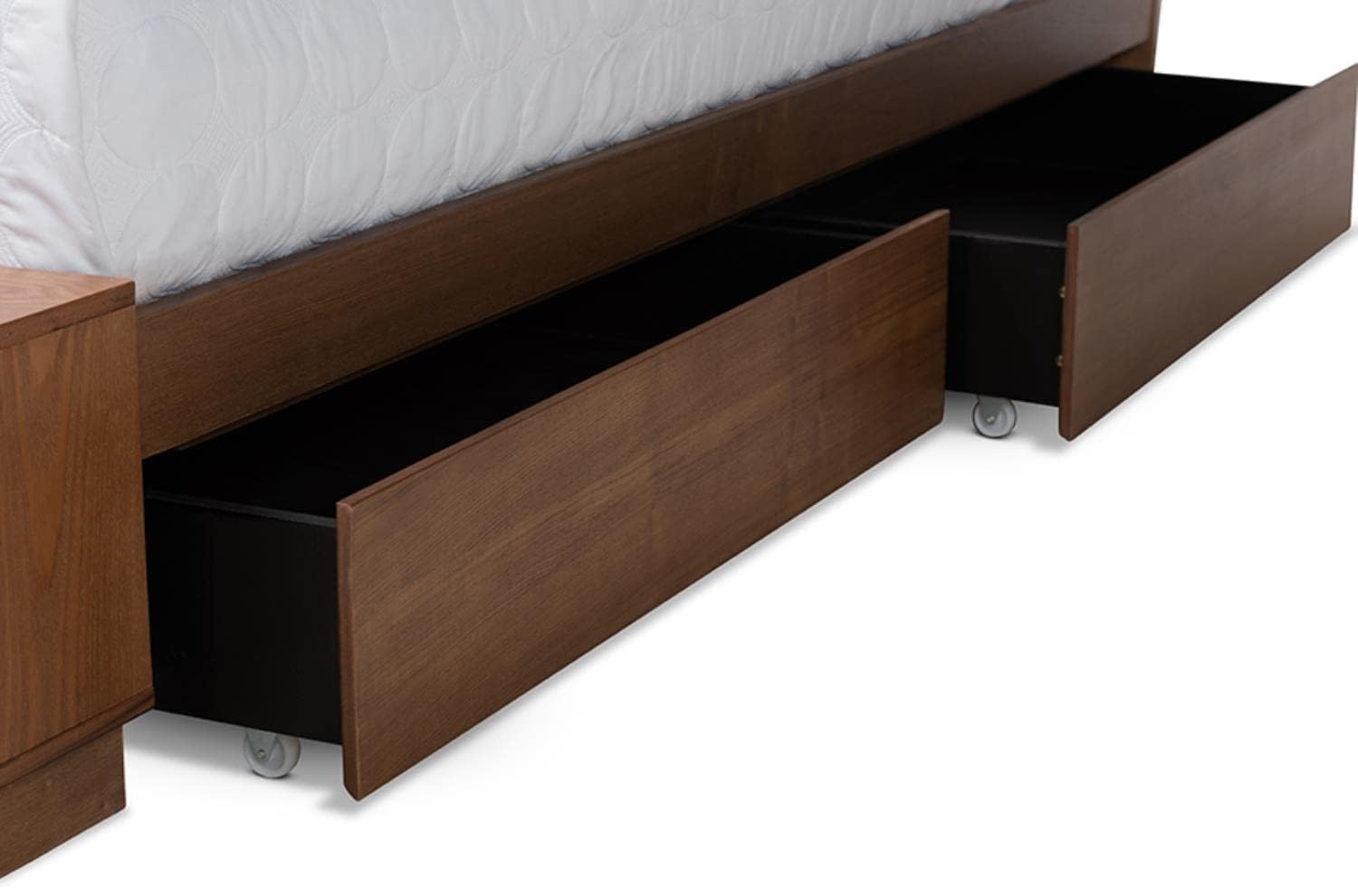 Baxton Studio Arthur Modern Rustic Ash Walnut Brown Finished Wood King Size Platform Bed with Built-in Shelves