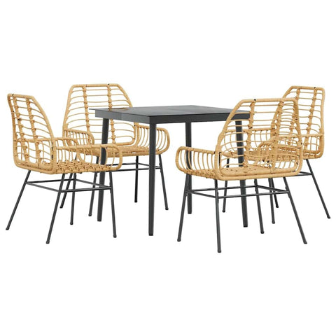 vidaXL 4 Seater Garden Dining Set Brown Poly Rattan Chairs with Tempered Glass Table | Outdoor Use Perfect for Patios Balconies and Gardens Easy Assembly Stylish Design Patio Wicker