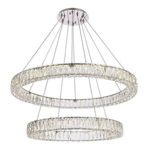 Elegant Lighting Indoor Modern Bright Home Decorative Ceiling Lighting Monroe 36 inch LED Double Ring Chandelier - Chrome