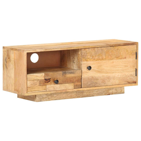 vidaXL Solid Mango Wood TV Stand â€“ Durable Media Unit with Door, Shelf and Drawer â€“ Rustic Farmhouse Style â€“ 35.4"x11.8"x13.8" â€“ Natural Timber Fine Finish